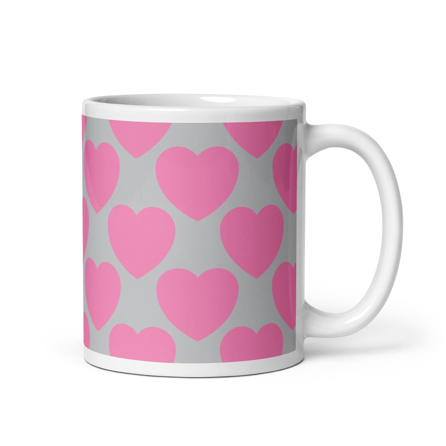 Mug - ELLIE LOVE pink grey - Bold heart print 11 oz