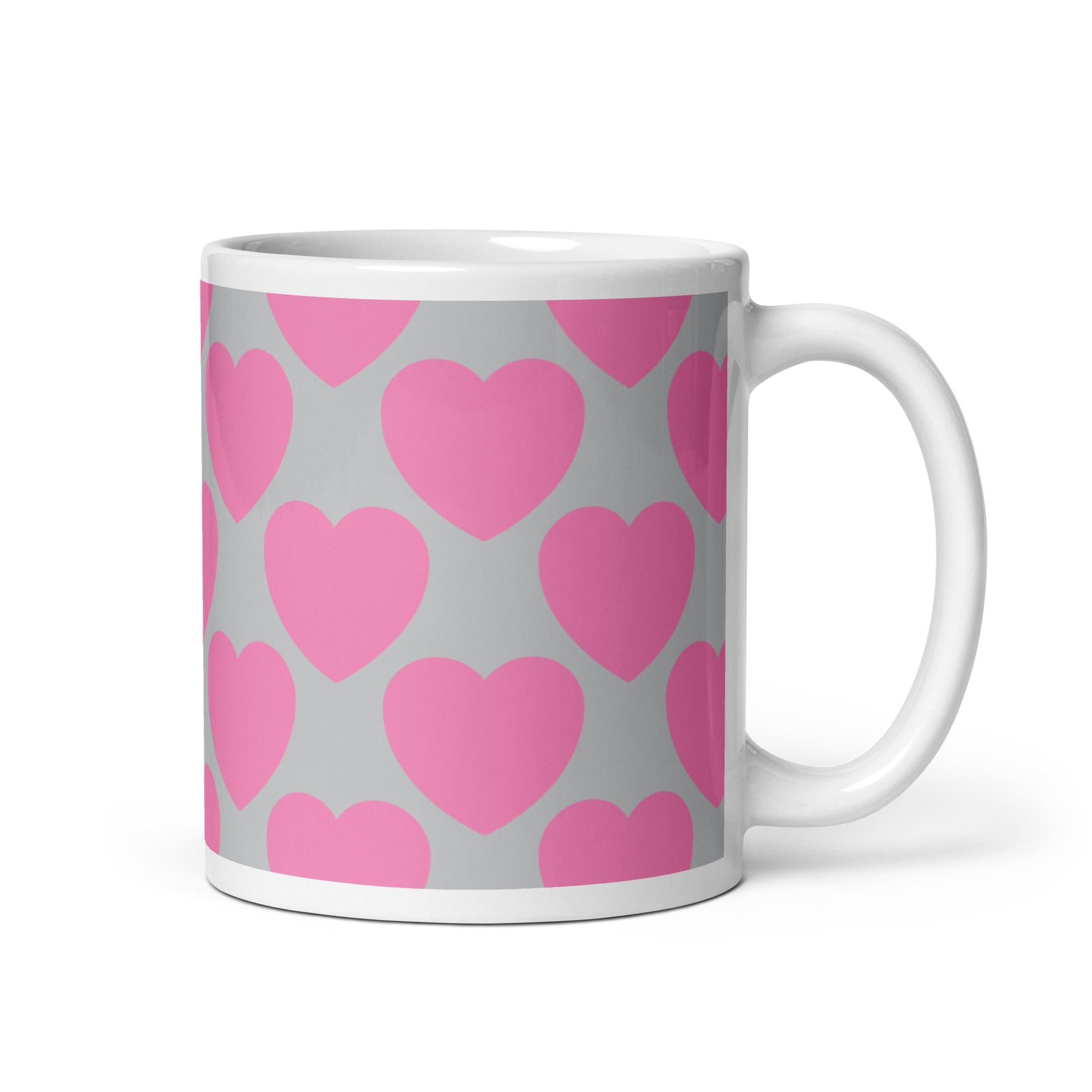 Mug - ELLIE LOVE pink grey - Bold heart print 11 oz