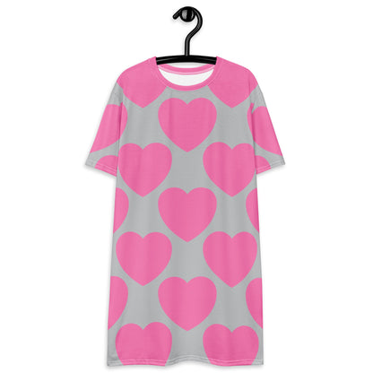T-shirt dress - ELLIE LOVE pink grey - Bold heart print 6XL