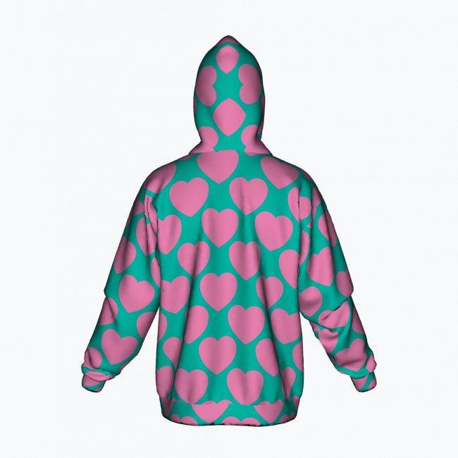 Cotton Zipper Hoodie - ELLIE LOVE pink mint - Bold Heart Print