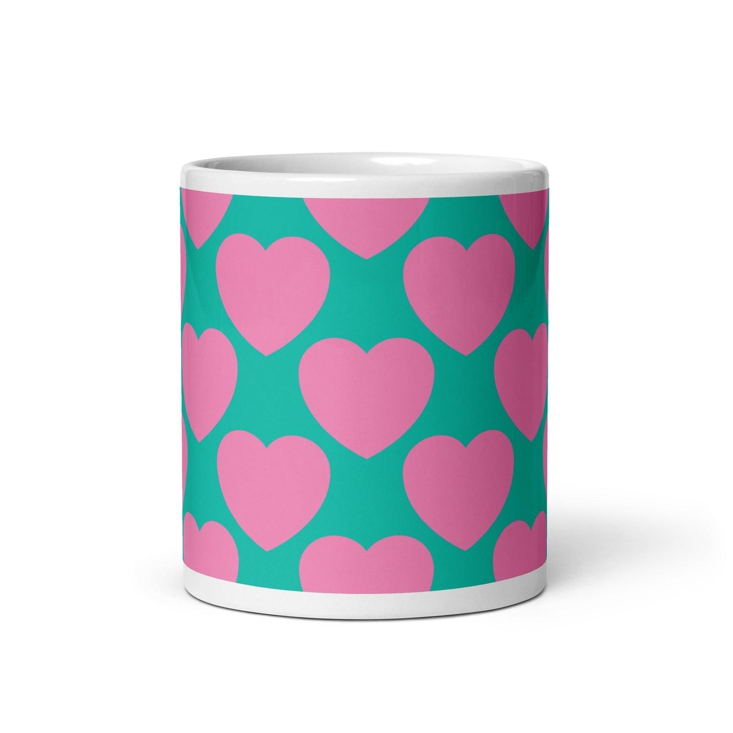 Mug - ELLIE LOVE pink mint - Bold heart print 11oz