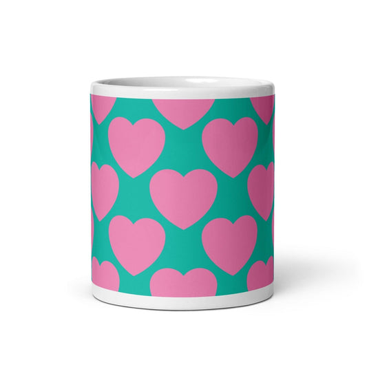 Mug - ELLIE LOVE pink mint - Bold heart print 11oz