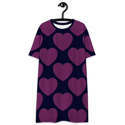 T-shirt dress - ELLIE LOVE plum - Bold heart print 6XL