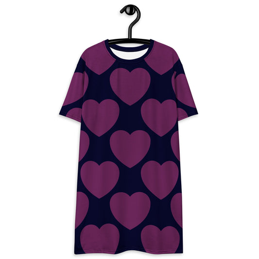 T-Shirt Dress - ELLIE LOVE plum - Bold Heart Print