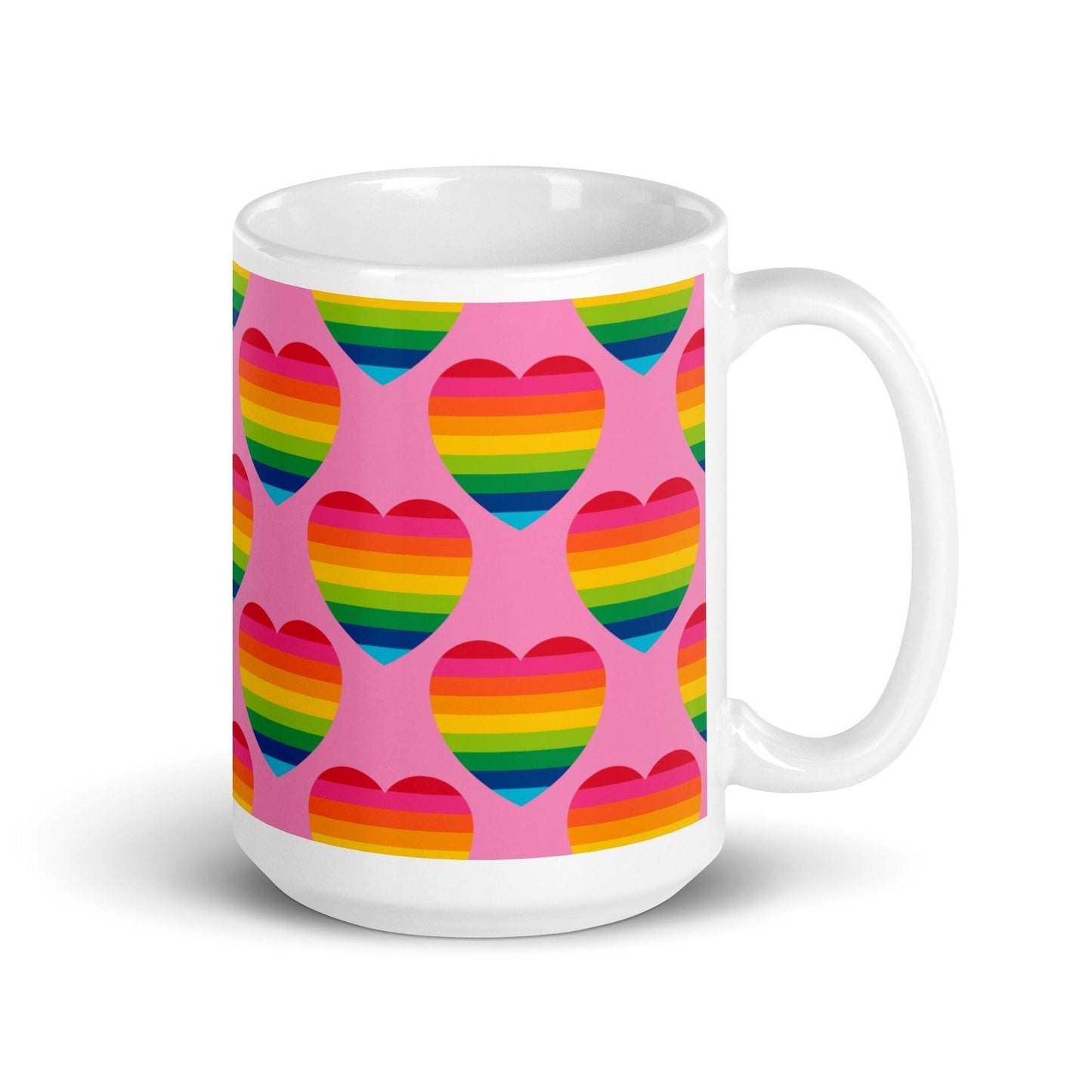 Mug - ELLIE LOVE rainbow pink - Bold heart print 15oz