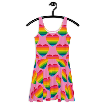 Skater dress - ELLIE LOVE rainbow pink - Bold heart print 3XL