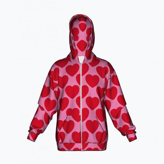 Cotton Zipper Hoodie - ELLIE LOVE red - Bold Heart Print