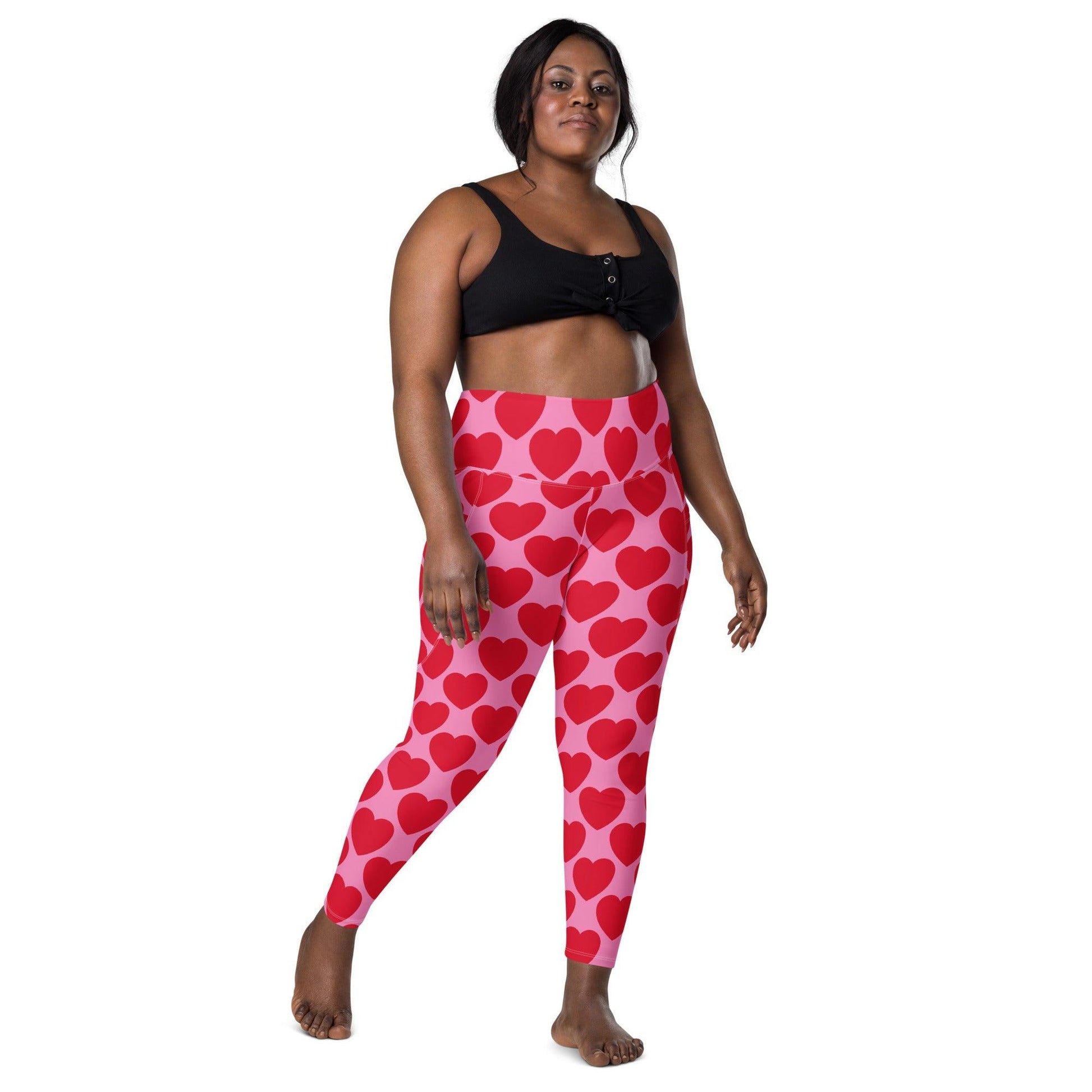Leggings With Pockets - ELLIE LOVE red - Bold Heart Print