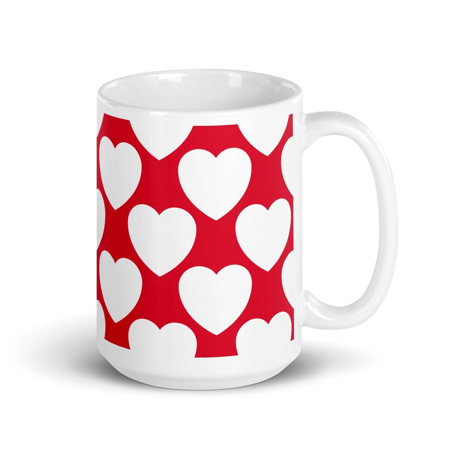 Mug - ELLIE LOVE red white - Bold heart print 15 oz