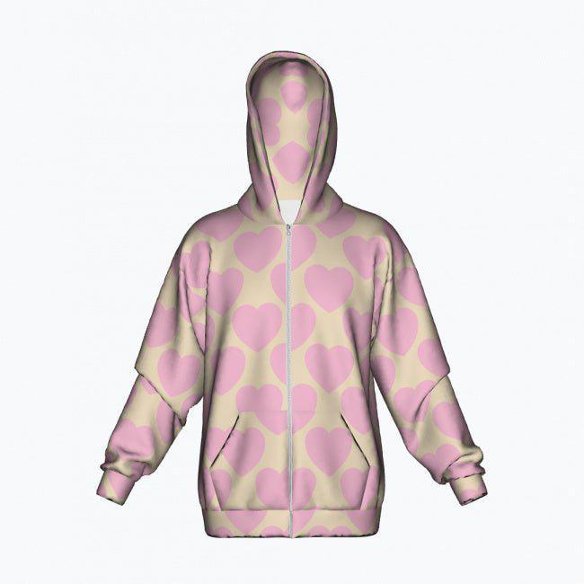 Cotton Zipper Hoodie - ELLIE LOVE soft - Bold Heart Print