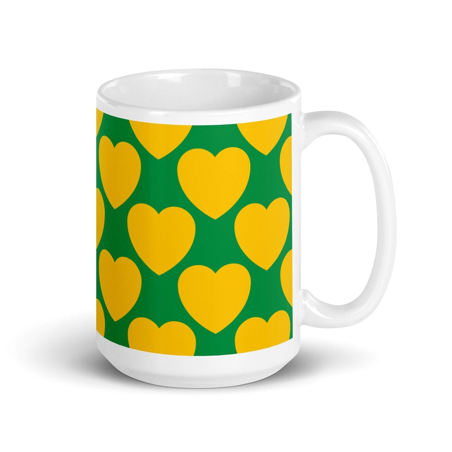 Mug - ELLIE LOVE yellow green - Bold heart print 15 oz