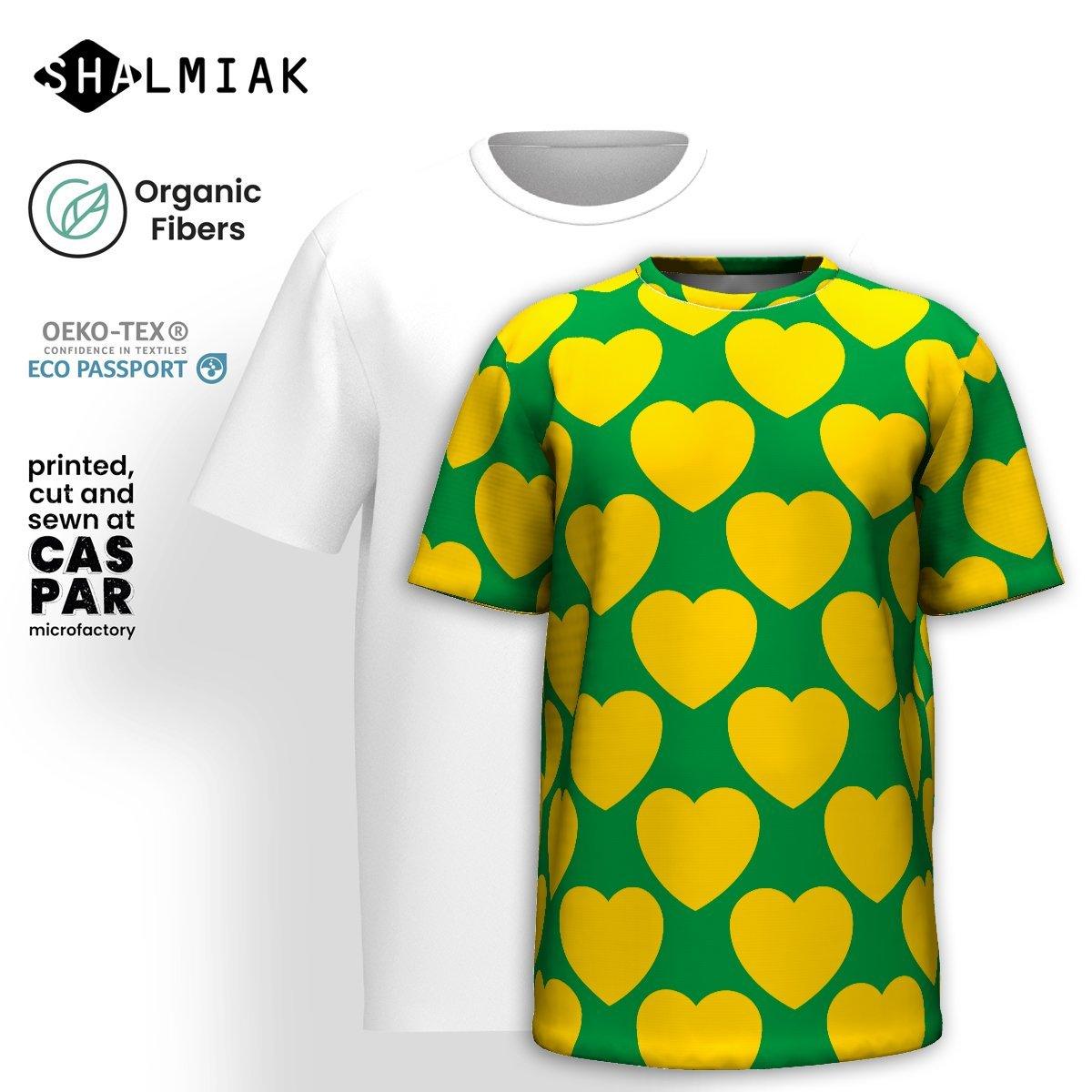 Organic cotton t-shirt - ELLIE LOVE yellow green - Bold heart print