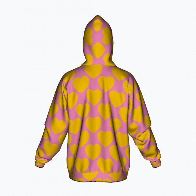Cotton Zipper Hoodie - ELLIE LOVE yellow pink - Bold Heart Print
