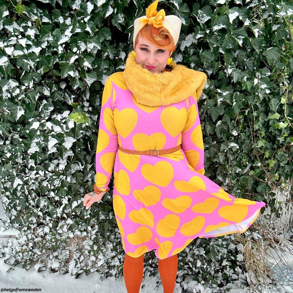 Midi Dress - ELLIE LOVE yellow pink - Bold Heart Print