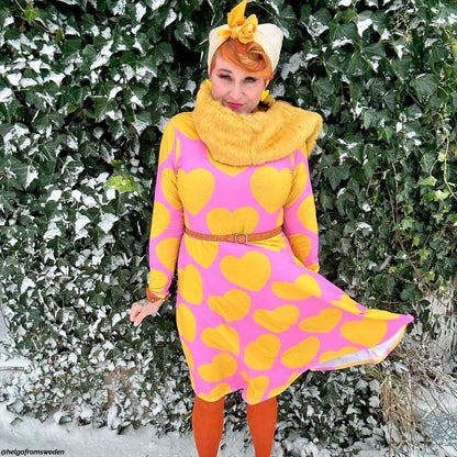 Midi Dress - ELLIE LOVE yellow pink - Bold Heart Print