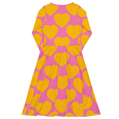 Midi Dress - ELLIE LOVE yellow pink - Bold Heart Print