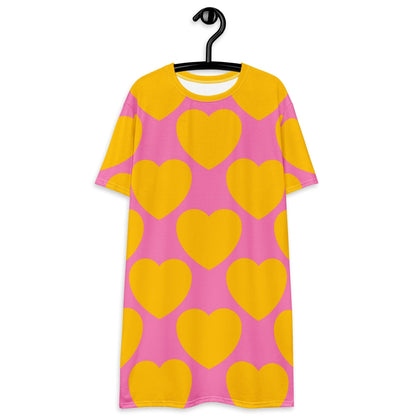 T-shirt dress - ELLIE LOVE yellow pink - Bold heart print 6XL