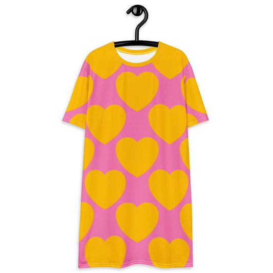 T-Shirt Dress - ELLIE LOVE yellow pink - Bold Heart Print