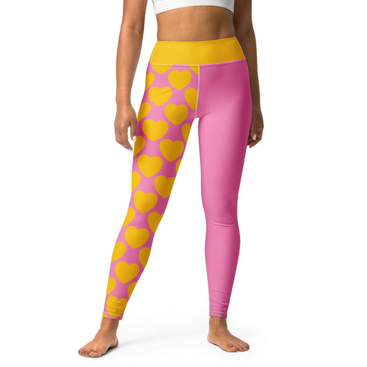 Yoga Leggings - ELLIE LOVE yellow pink - Bold Heart Print