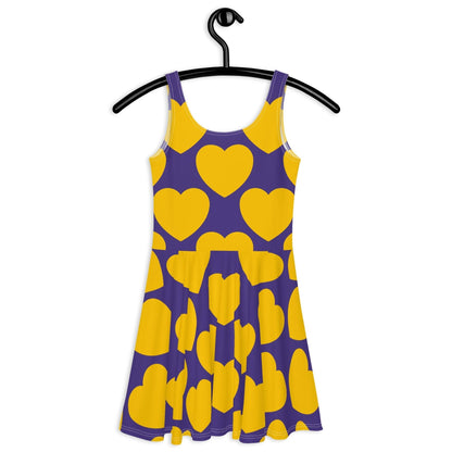 Skater dress - ELLIE LOVE yellow purple - Bold heart print