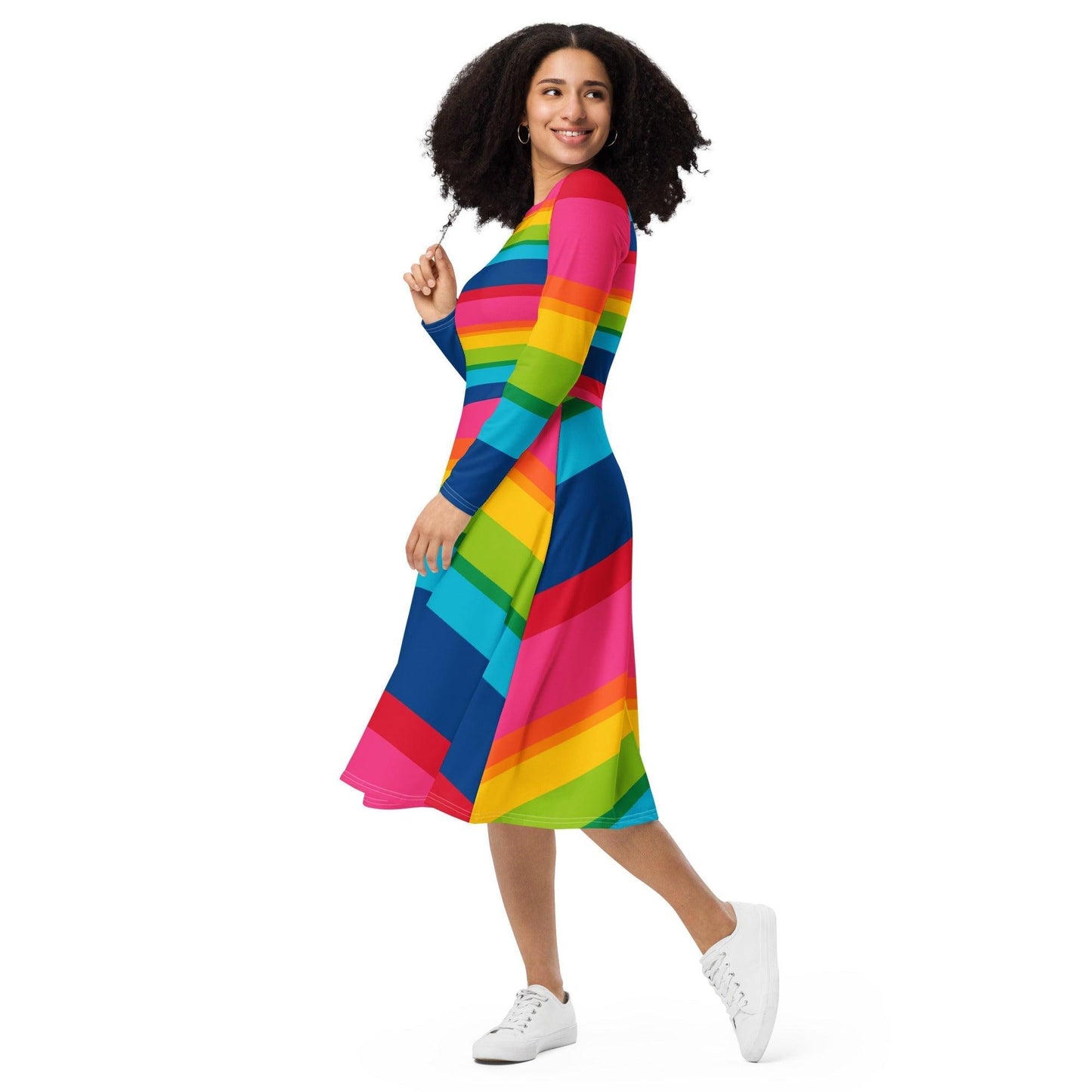 Midi dress - ELLIE rainbow stripe - Rainbow stripe print