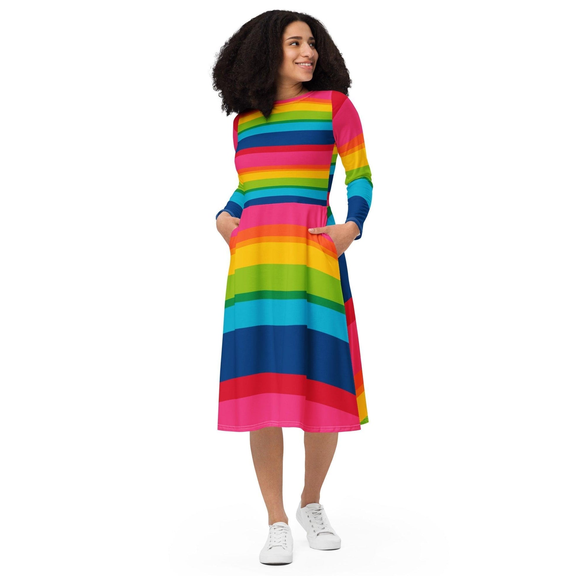 Midi dress - ELLIE rainbow stripe - Rainbow stripe print 6XL