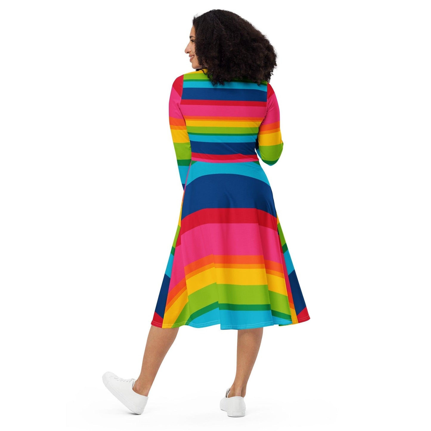 Midi dress - ELLIE rainbow stripe - Rainbow stripe print