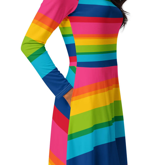 Midi dress - ELLIE rainbow stripe - Rainbow stripe print
