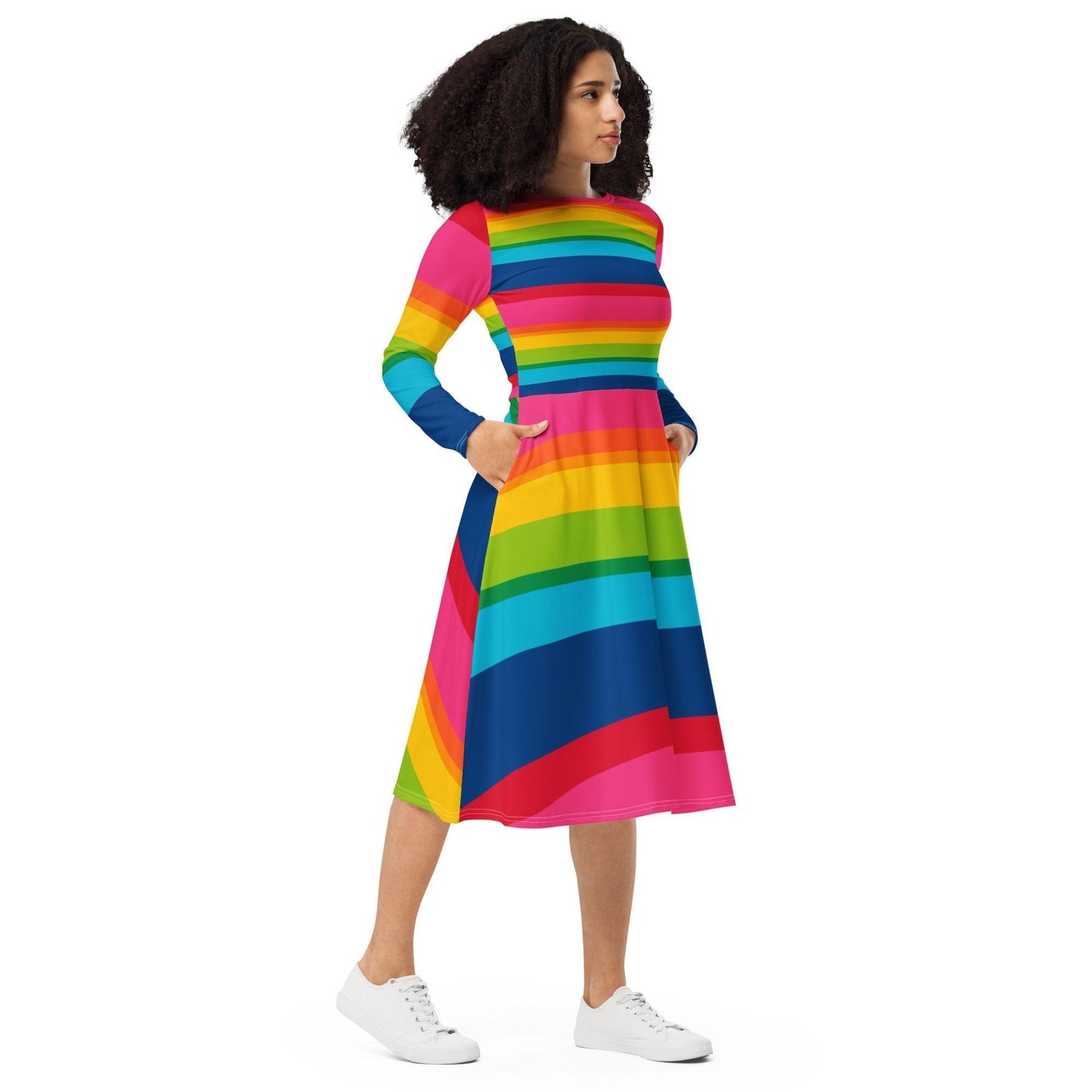 Midi dress - ELLIE rainbow stripe - Rainbow stripe print