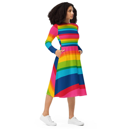 Midi dress - ELLIE rainbow stripe - Rainbow stripe print