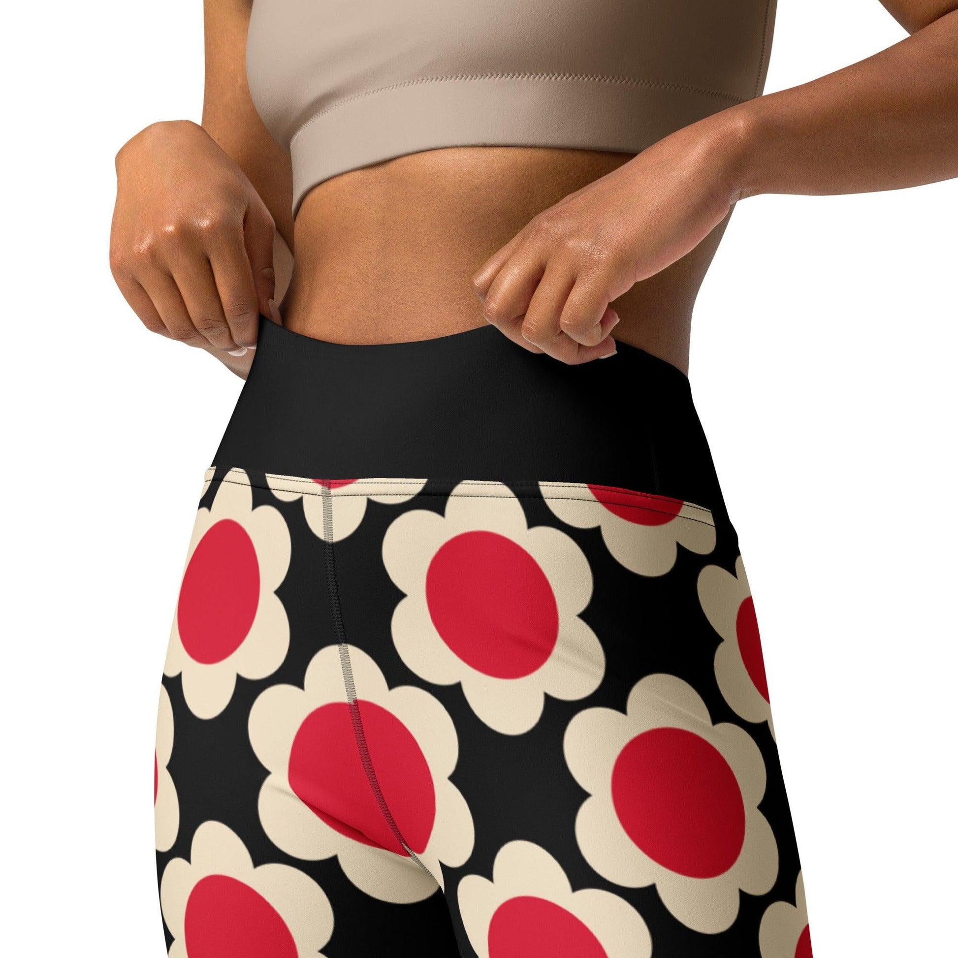 Yoga leggings -2- ELLIE red black - Classic floral print