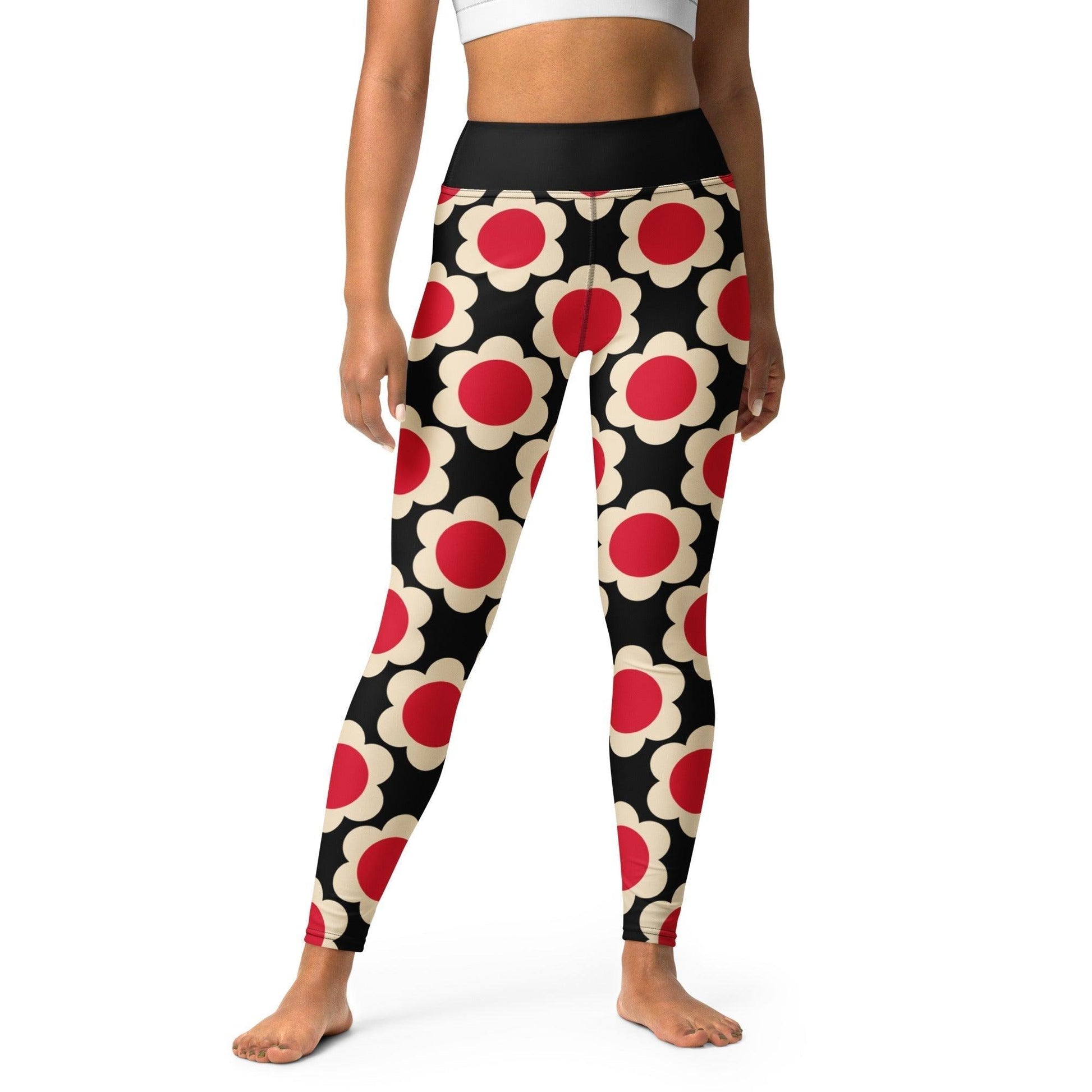 Yoga leggings -2- ELLIE red black - Classic floral print XL