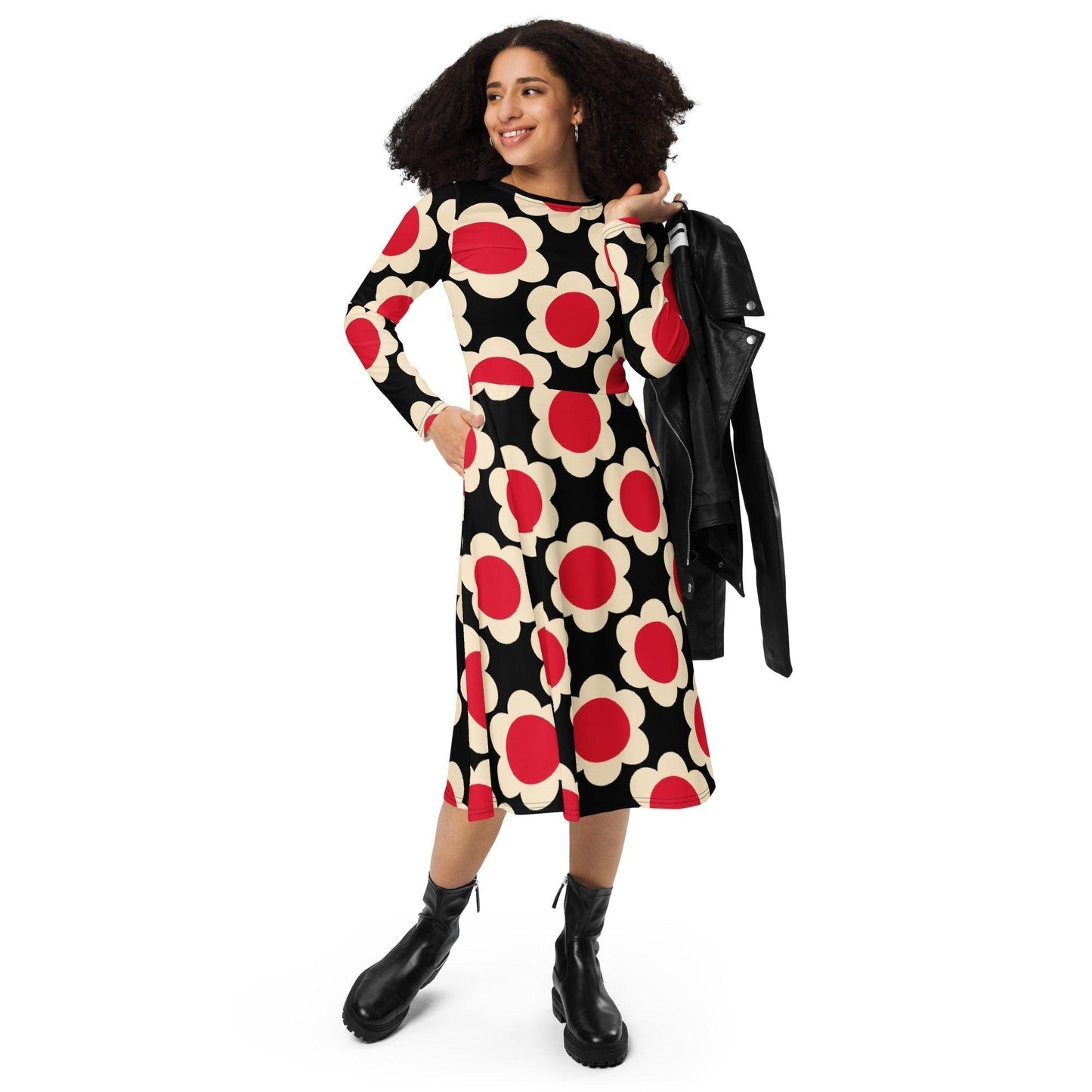 Midi dress - ELLIE red black - Classic floral print 6XL