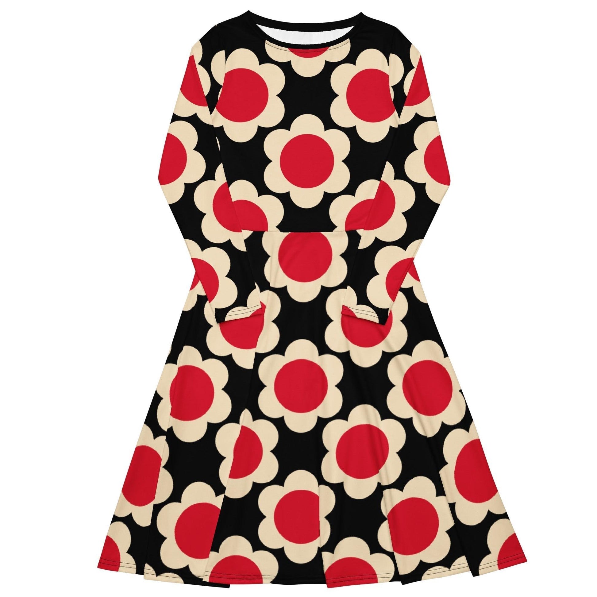 Midi dress - ELLIE red black - Classic floral print