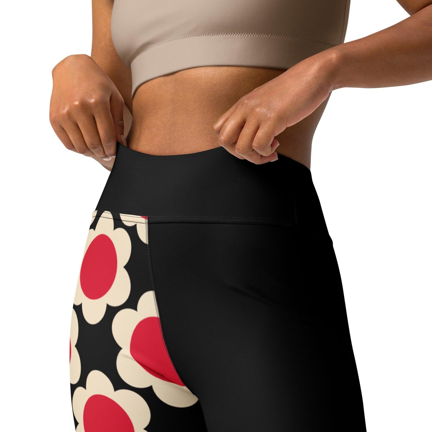 Yoga leggings - ELLIE red black - Classic floral print
