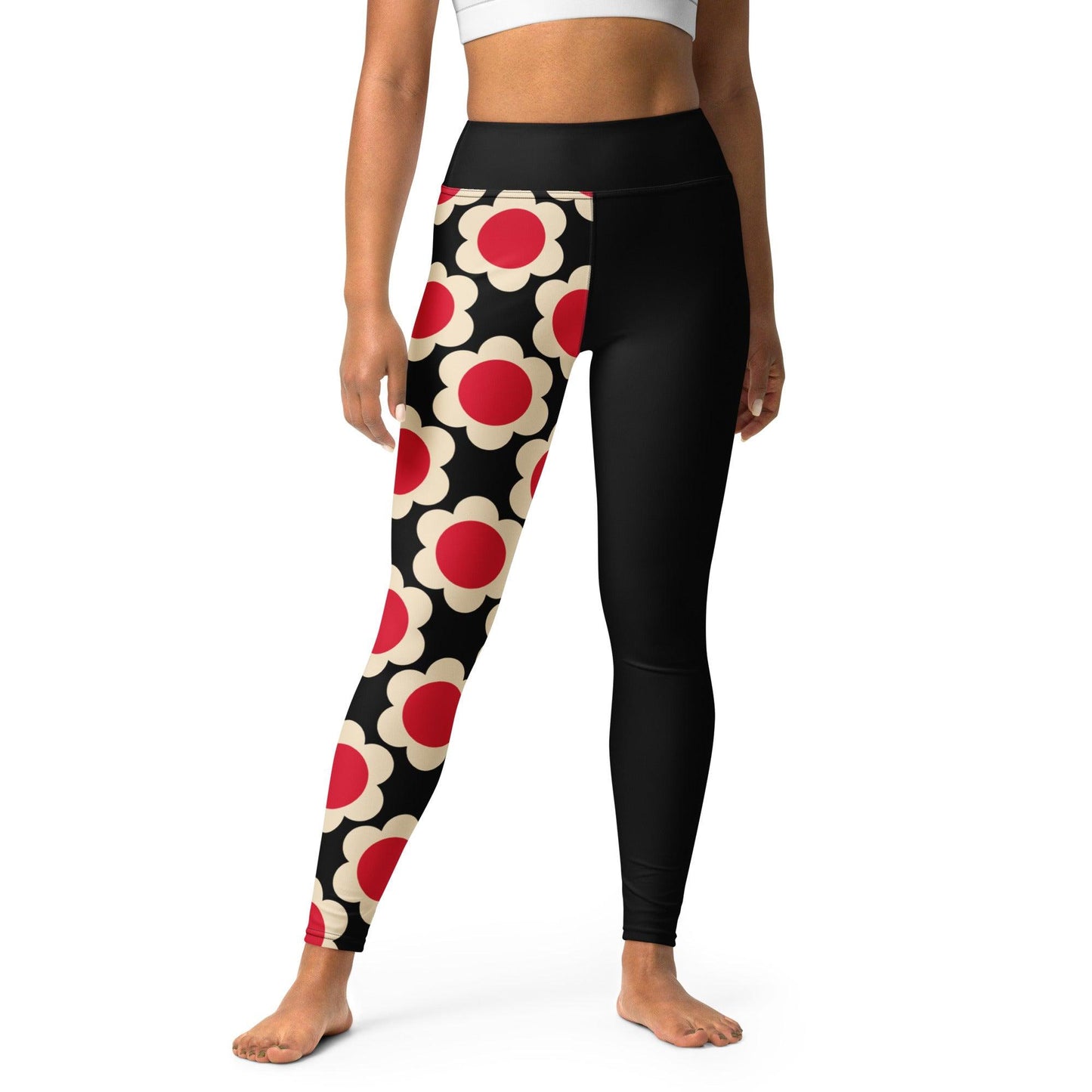 Yoga leggings - ELLIE red black - Classic floral print XL