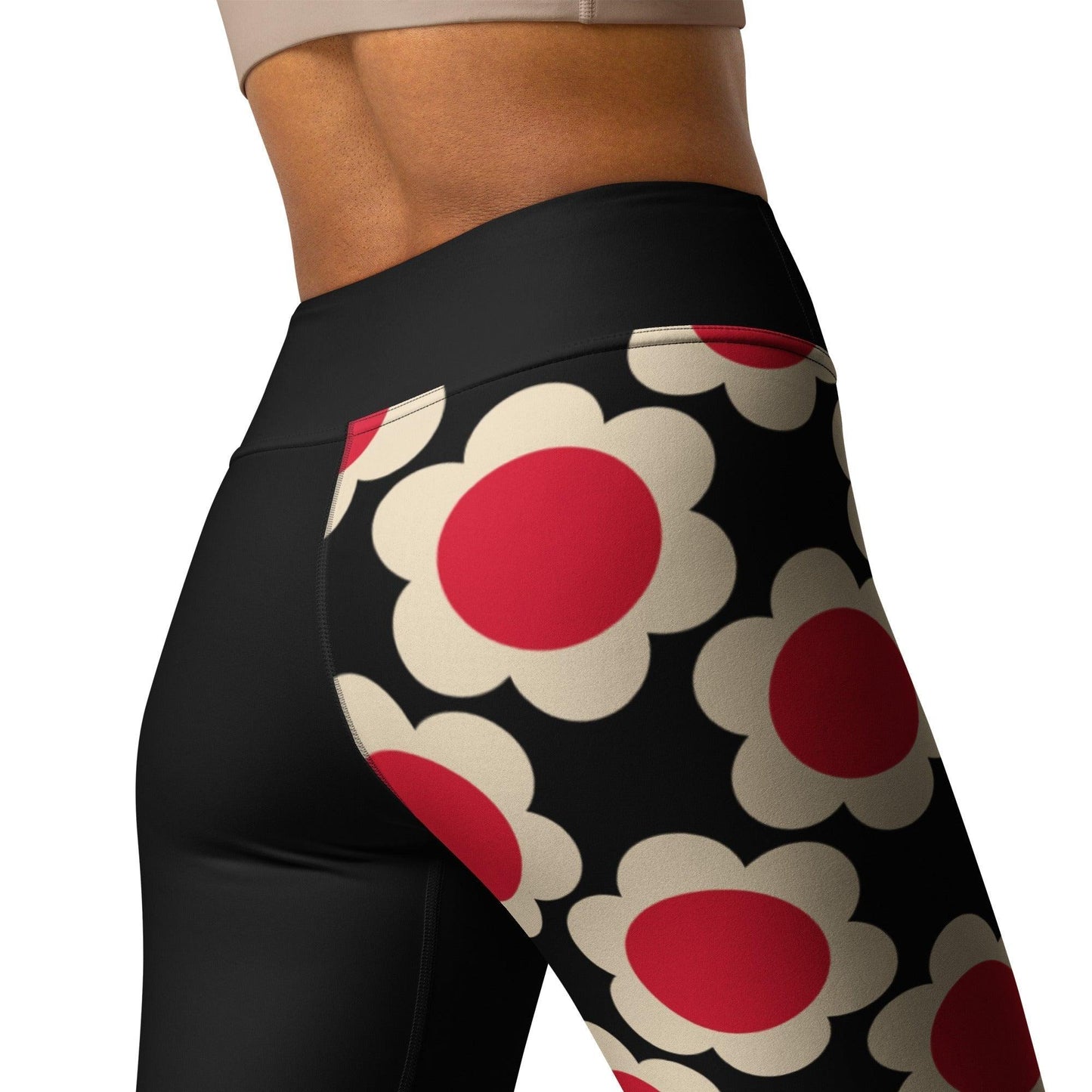 Yoga leggings - ELLIE red black - Classic floral print