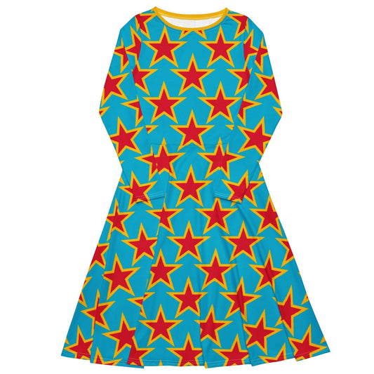 Midi dress - ELLIE STAR turquoise - Classic stars print 6XL