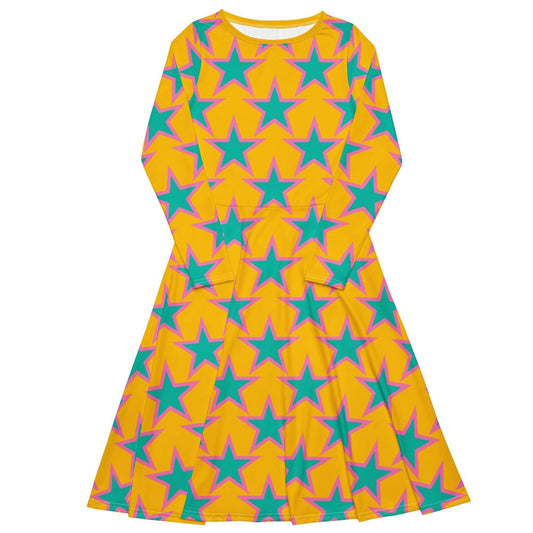 Midi dress - ELLIE STAR yellow - Classic stars print 6XL