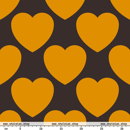 Fabric - ELLIE LOVE orange brown - Bold Heart Print