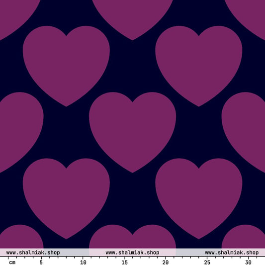 Fabric - ELLIE LOVE plum - Bold Heart Print