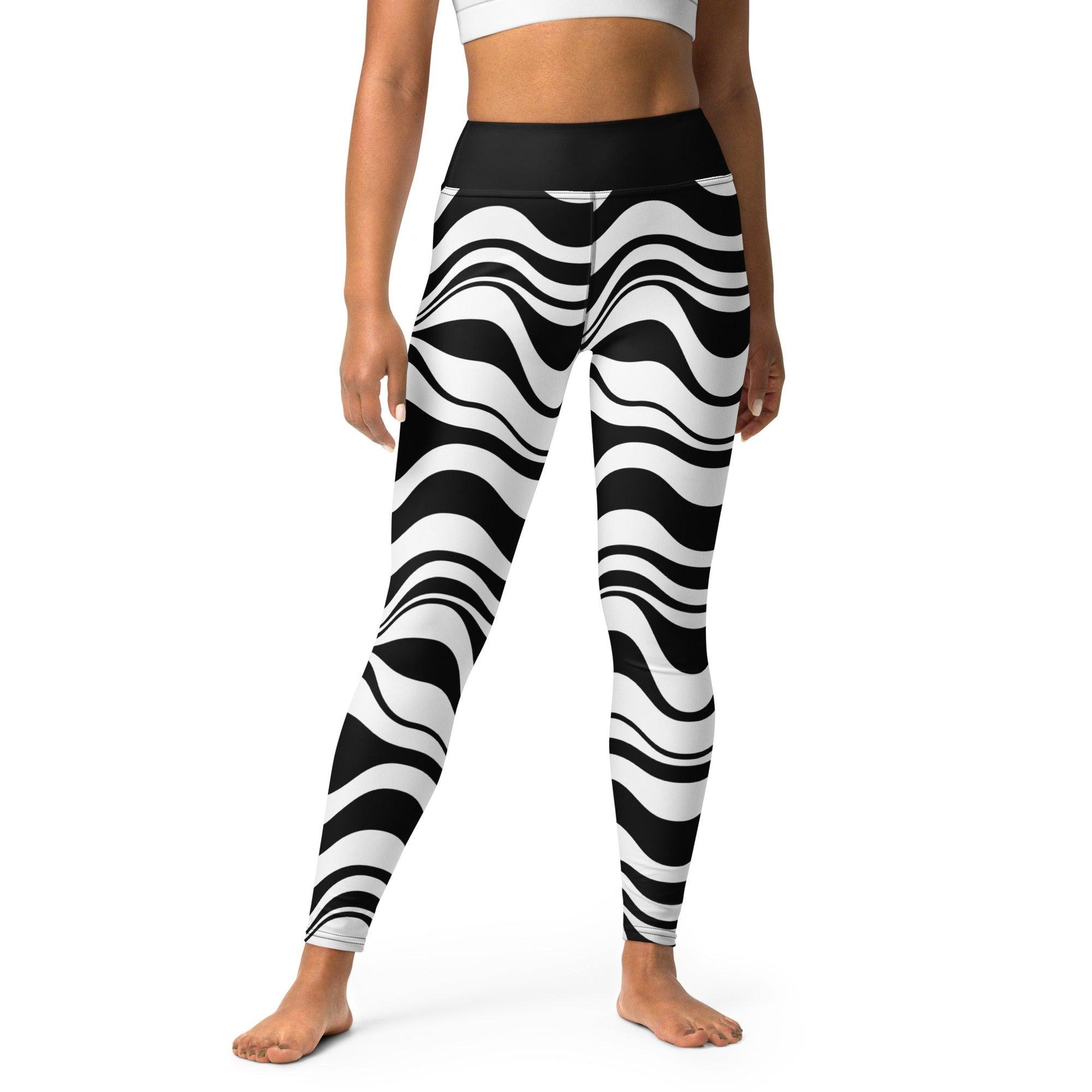 Yoga leggings -2- ENERGY WAVES black - Wavy stripe print XL