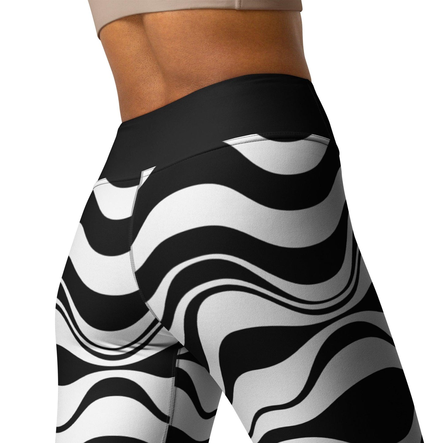 Yoga leggings -2- ENERGY WAVES black - Wavy stripe print