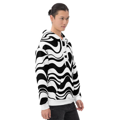 Hoodie - ENERGY WAVES black - Wavy stripe print