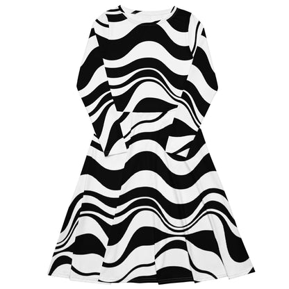 Midi dress - ENERGY WAVES black - Wavy stripe print