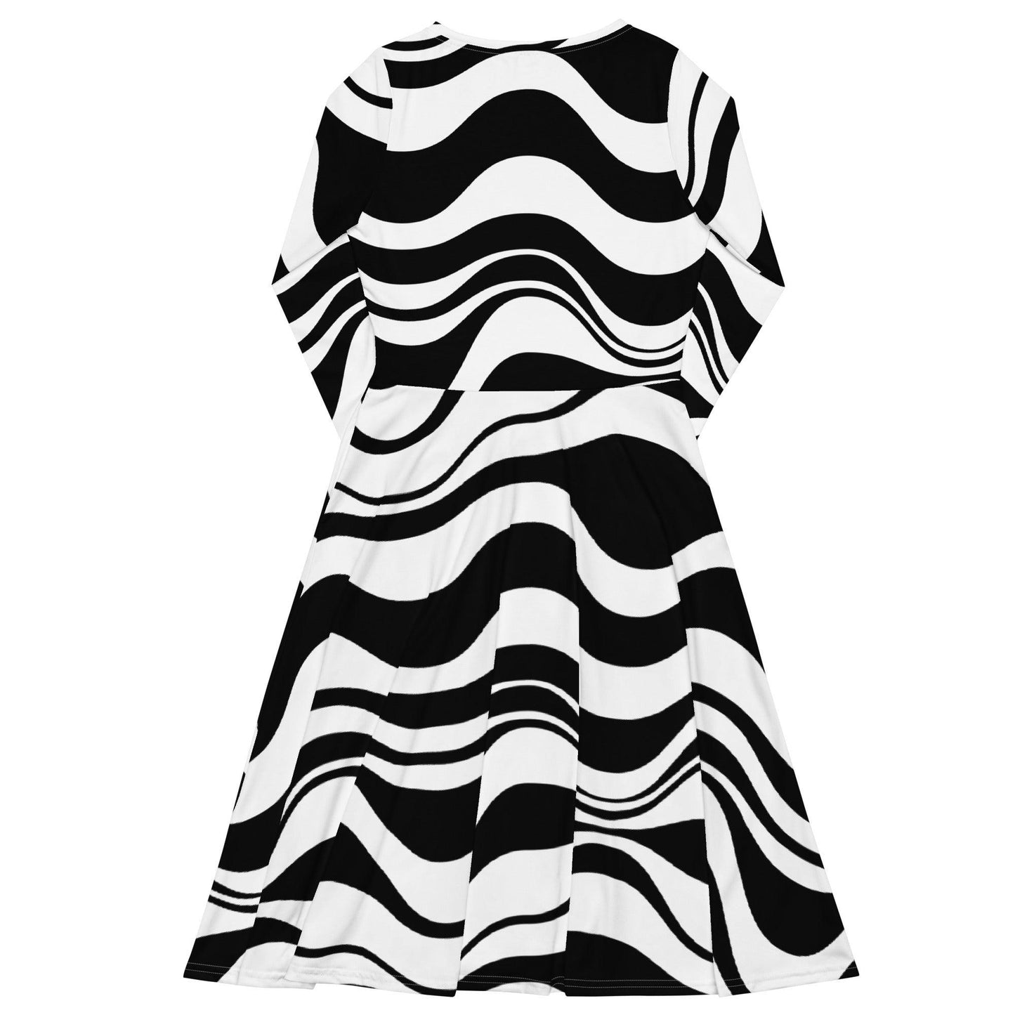 Midi dress - ENERGY WAVES black - Wavy stripe print