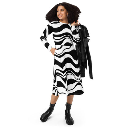 Midi dress - ENERGY WAVES black - Wavy stripe print 6XL