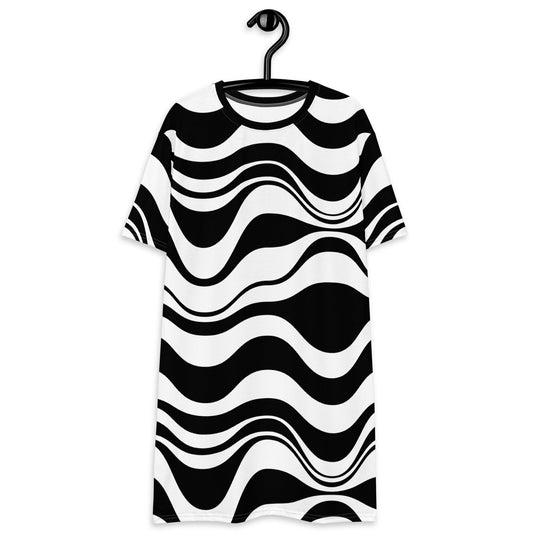 T-shirt dress - ENERGY WAVES black - Wavy stripe print 6XL