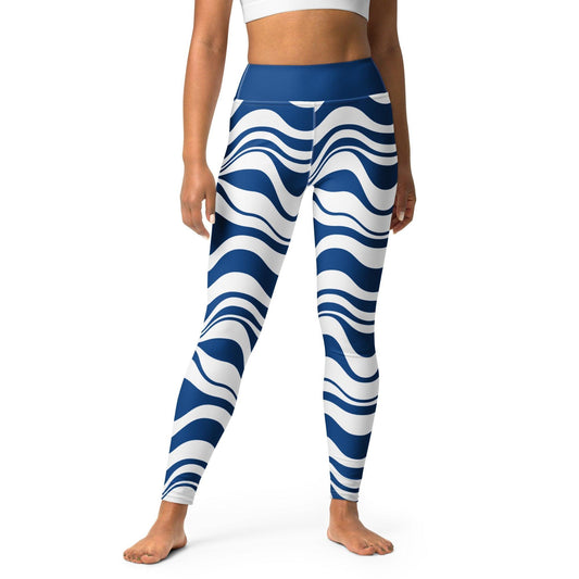 Yoga leggings -2- ENERGY WAVES blue - Wavy stripe print XL