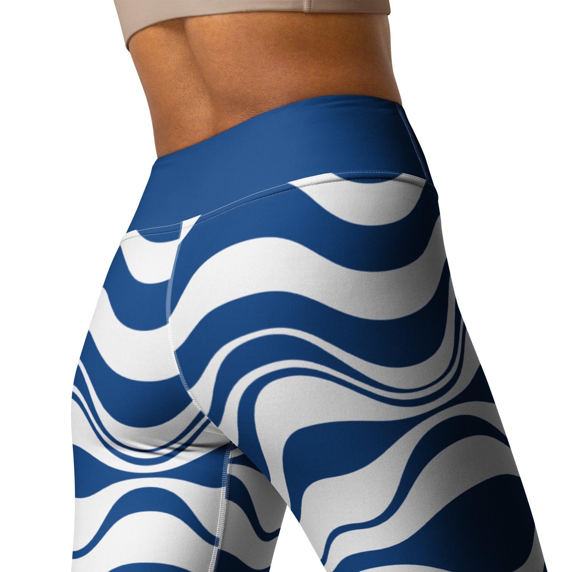 Yoga leggings -2- ENERGY WAVES blue - Wavy stripe print